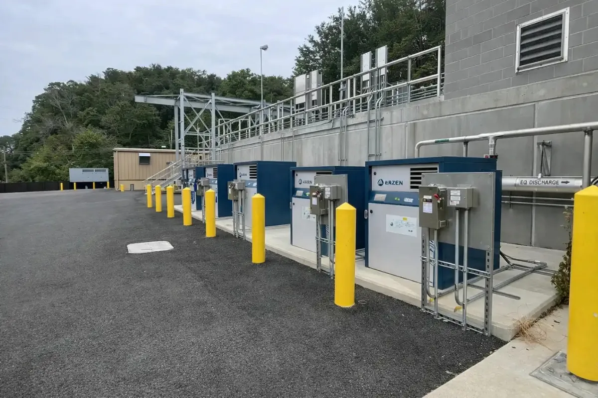 Exterior electrical control panels and utility connections installed at a water treatment facility in Baltimore, MD.
